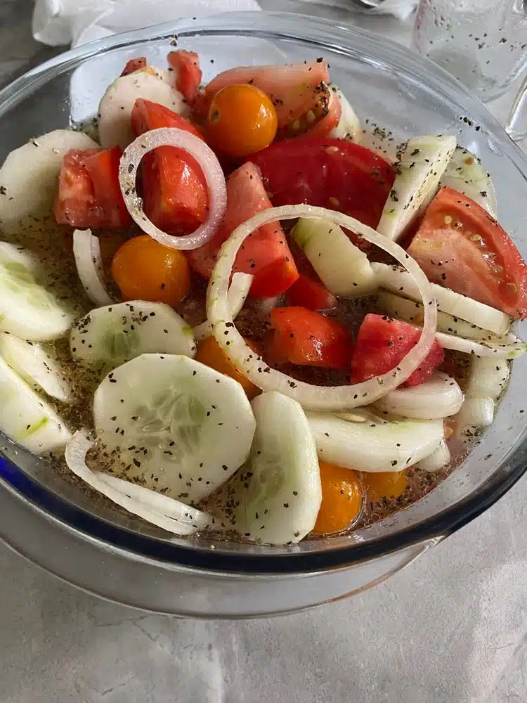 MARINATED CUCUMBERS, ONIONS AND TOMATOES