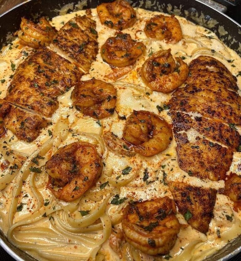 Cajun Chicken and Shrimp Alfredo￼￼