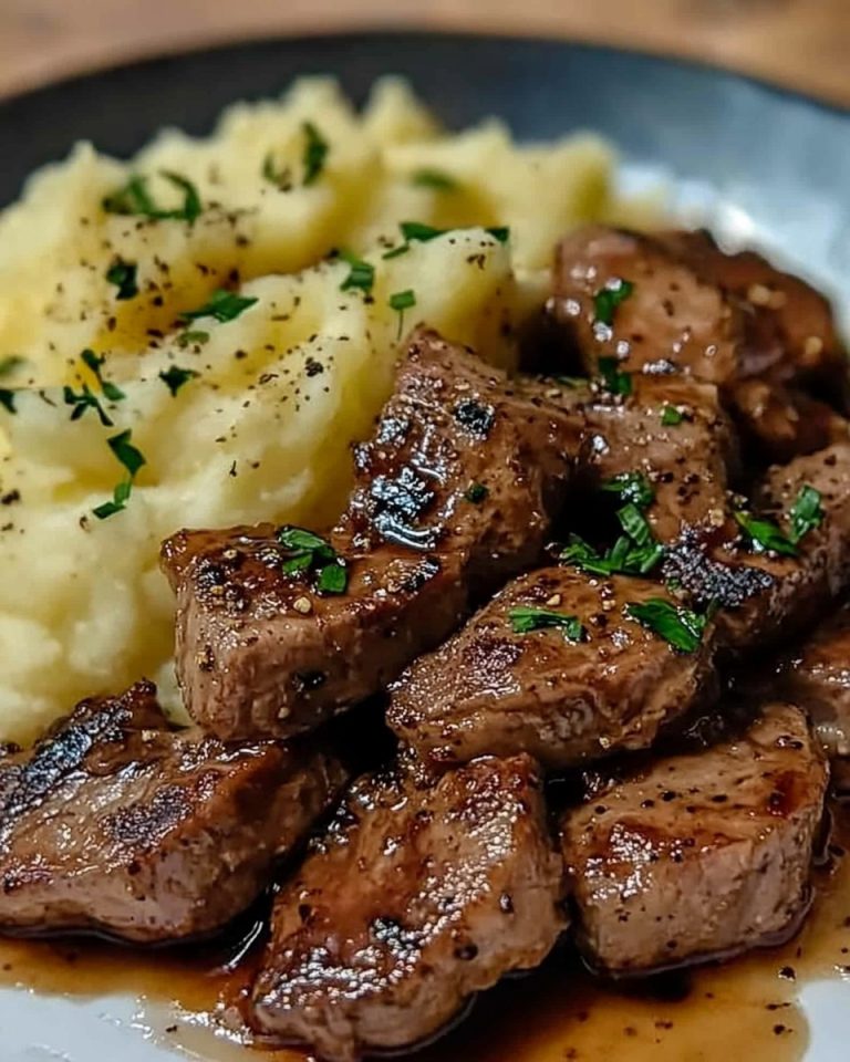GARLIC BUTTER STEAK BITES AND MASH