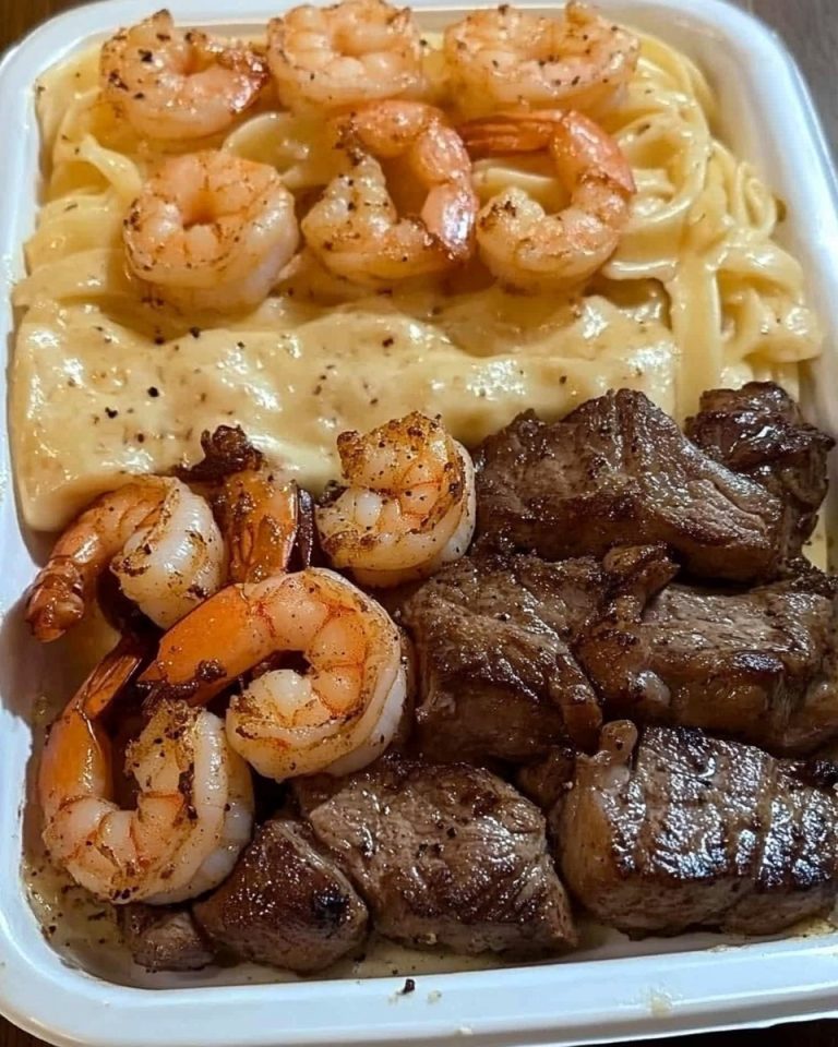Cajun Shrimp and Steak Alfredo Pasta