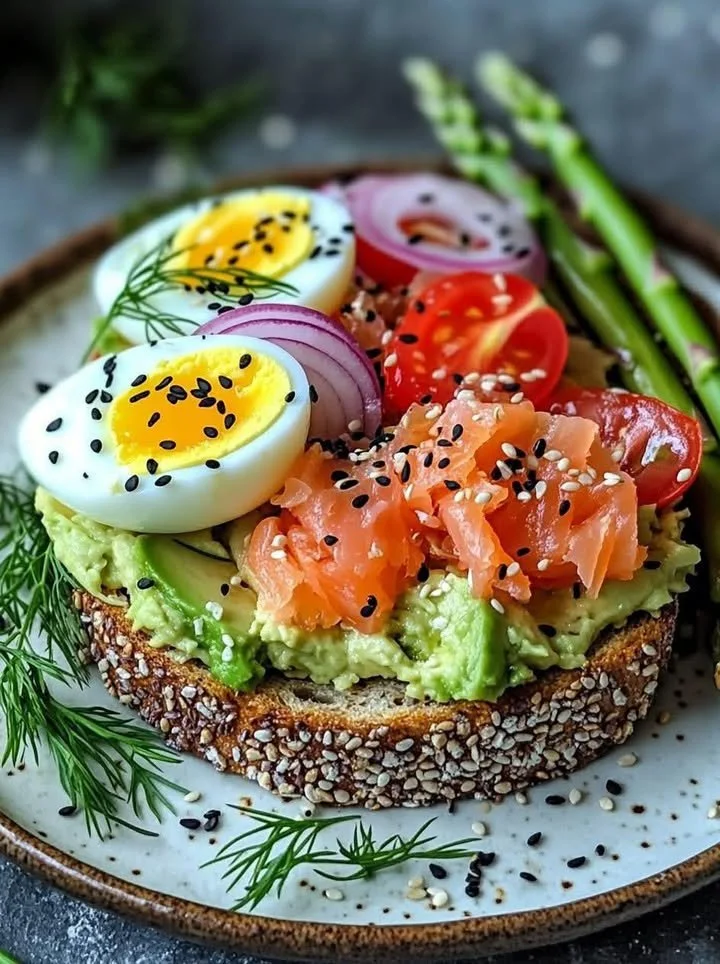 Avocado Toast with Asparagus, Smoked Salmon & Eggs