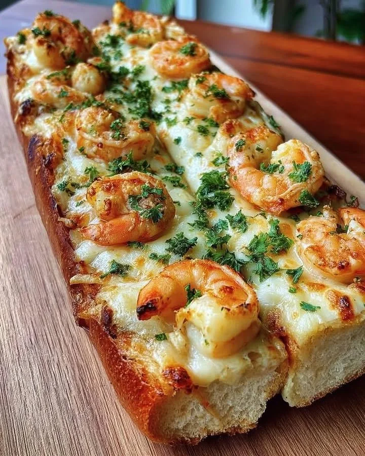 Cheesy Garlic Shrimp Bread