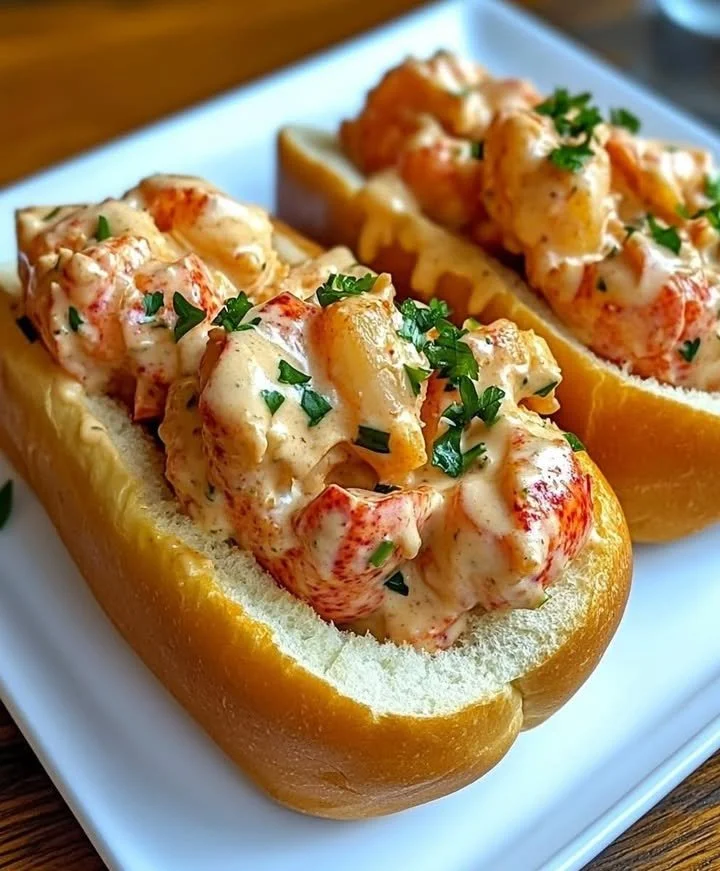 Creamy Cajun lobster rolls served on a bun with fresh ingredients.