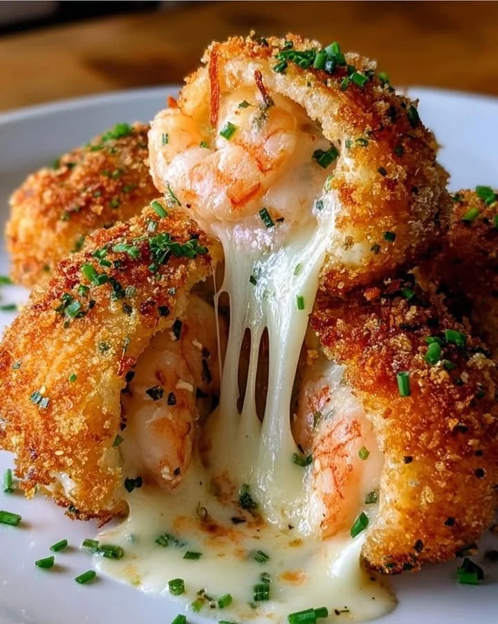 Crispy Cheesy Garlic Shrimp Bombs served on a plate with herbs