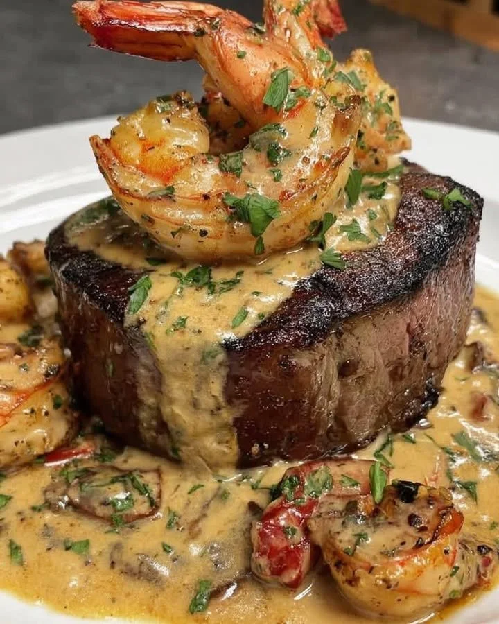 Filet Mignon with Grilled Shrimp & Lobster Sauce