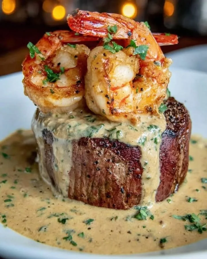 Filet Mignon with Shrimp and Lobster Cream