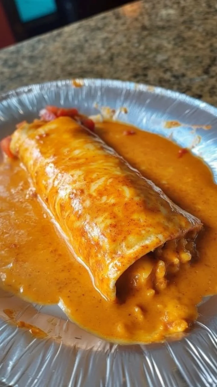 Delicious Mexican Enchirito with beans, cheese, and sauce