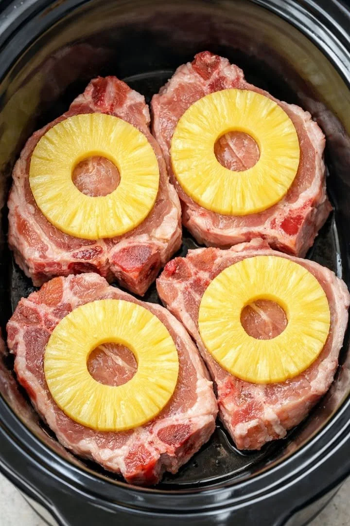 Juicy Pineapple Soy Sauce Pork Chops garnished with fresh herbs