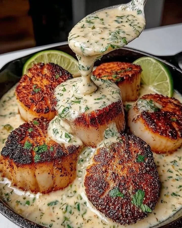 Sizzling Scallops with Zesty Lime Cilantro Sauce