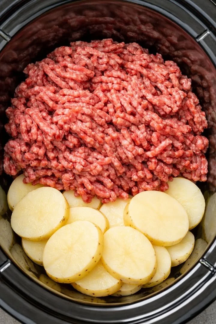 Delicious slow cooker beef and potatoes dish served in a bowl